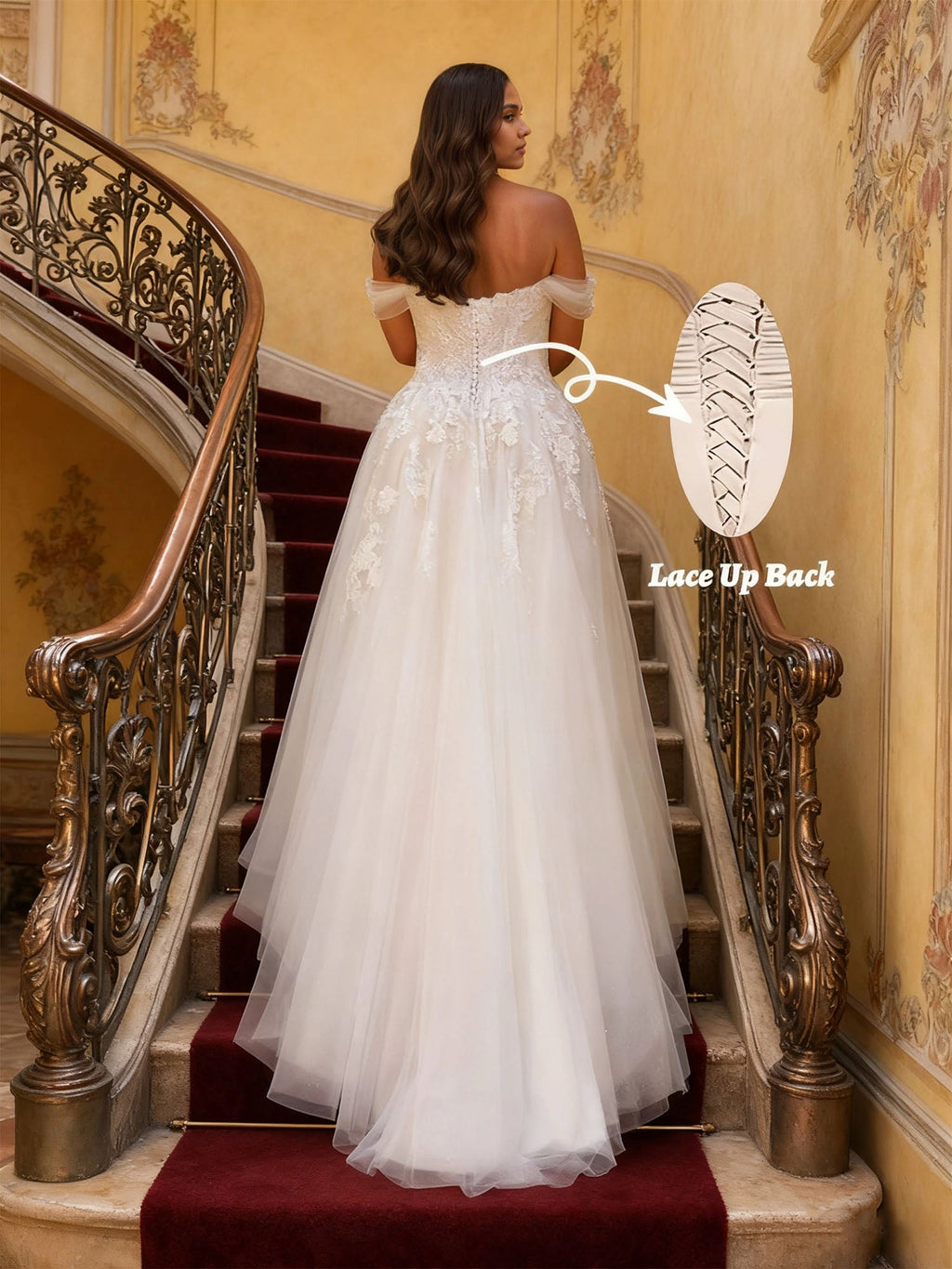 Off the Shoulder Wedding Gowns Plus Size Applique Wedding Dress