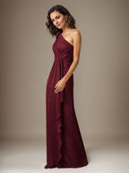 Rubinrotes Etuikleid mit einer Schulter aus metallischem Mesh Mutterkleid der Braut