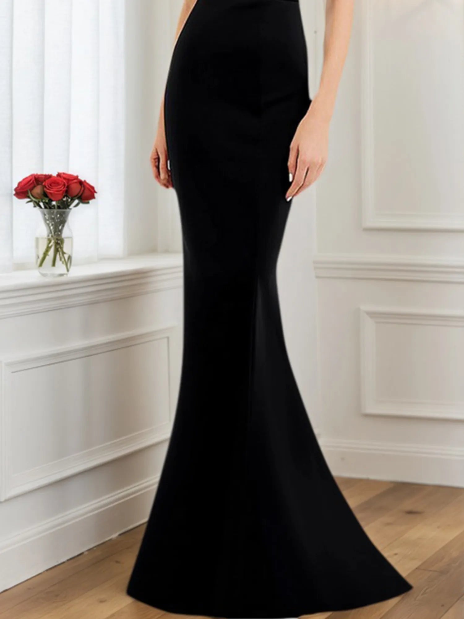 Formal Evening Dress Black Off-The-Shoulder Fitted Mermaid Maxi Gown