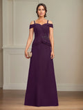 A Line Cold Shoulder Floor Length Chiffon Mother of the Bride Dress With Beading Sequins