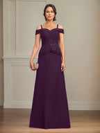 A Line Cold Shoulder Floor Length Chiffon Mother of the Bride Dress With Beading Sequins
