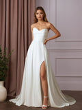 Weißes A-Linien Kleid mit Pailletten, Crepe-Rückseite und Satin, Hochzeitskleid