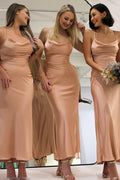 Robe de demoiselle d'honneur en satin rose poussiéreux, dos lacé