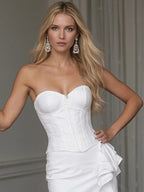 Evening dress white tube top mermaid skirt tail side ruffle trim long skirt