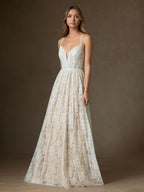 Abito da sposa in pizzo color champagne a linea A