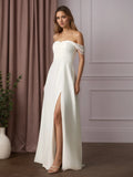 Vestido de casamento branco em linha A de chiffon ombro a ombro