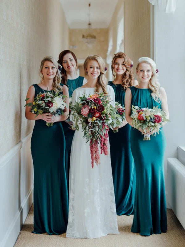 Gogerous Scoop Neck Mermaid Sleeveless Floor-Length Long Bridesmaid Dresses