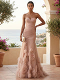 Sweetheart Tulle Pleat Mermaid Evening Dresses with 3D Flower