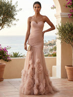 Sweetheart Tulle Pleat Mermaid Evening Dresses with 3D Flower