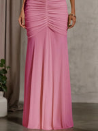 Evening Formal Dress Pink One Shoulder Ruched Maxi Dress