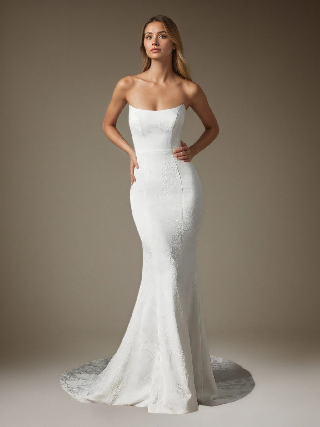 White Mermaid Off The Shoulder Floral Jacquard Wedding Dress