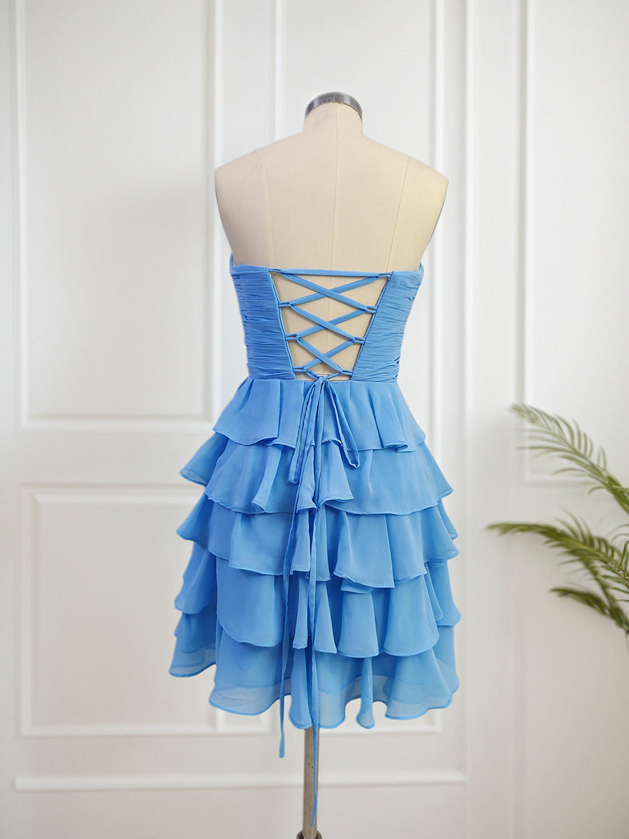 Robe courte de bal en chiffon A-line à volants superposés avec volants