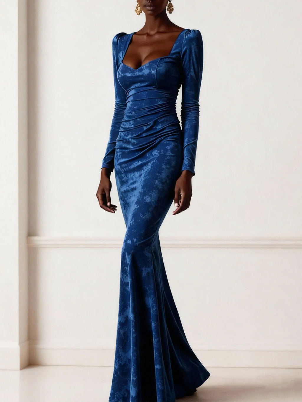 Royal Blue Mermaid Velvet Long Holiday Party Dress