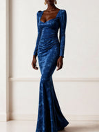 Royal Blue Mermaid Velvet Long Holiday Party Dress