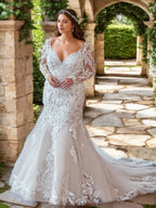 Mermaid Plus Size Wedding Gown 2026 Long Sleeves Applique Bridal Dresses