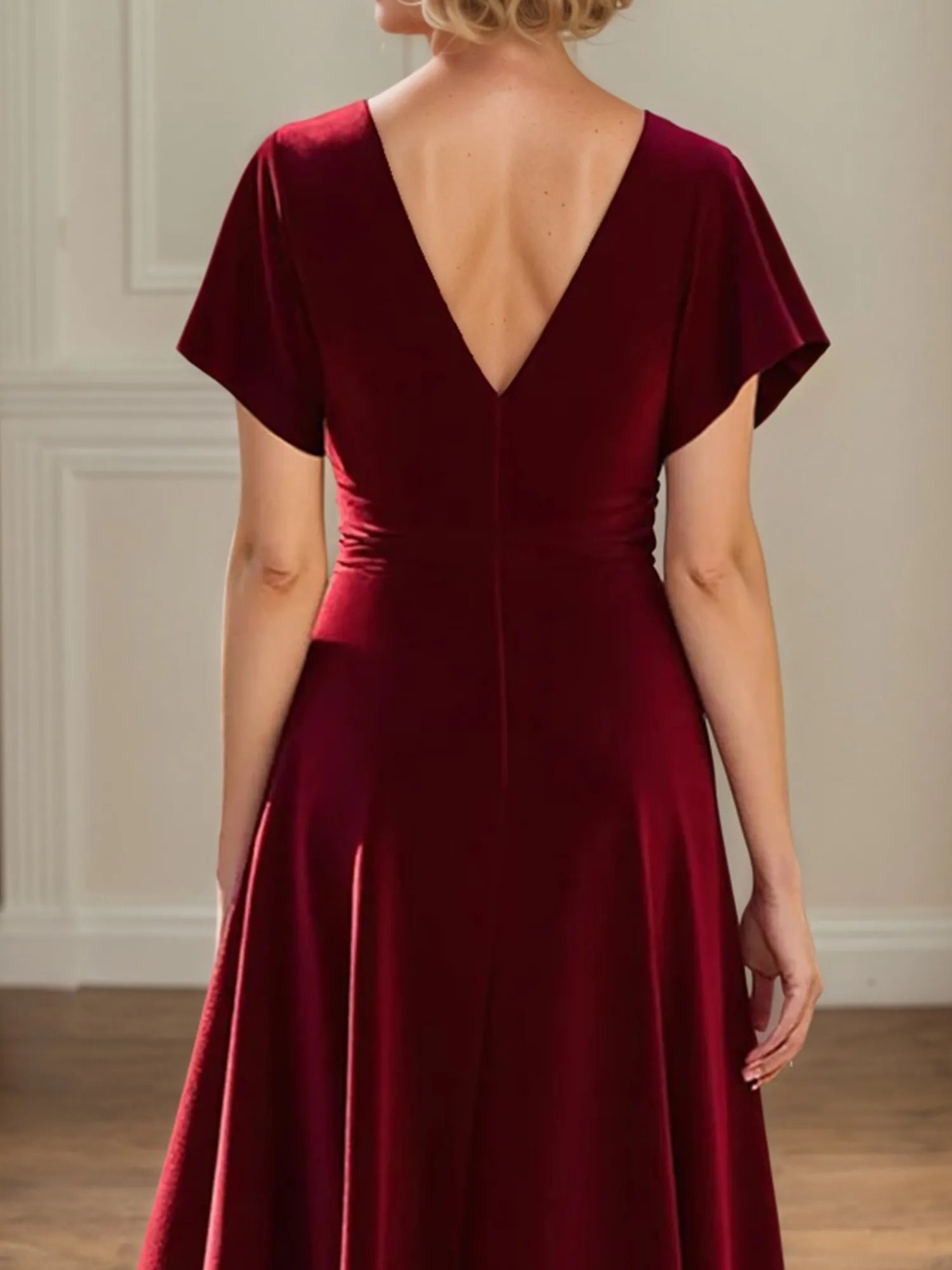 A-Linien V-Ausschnitt gerafftes bodenlanges Kleid für die Brautmutter