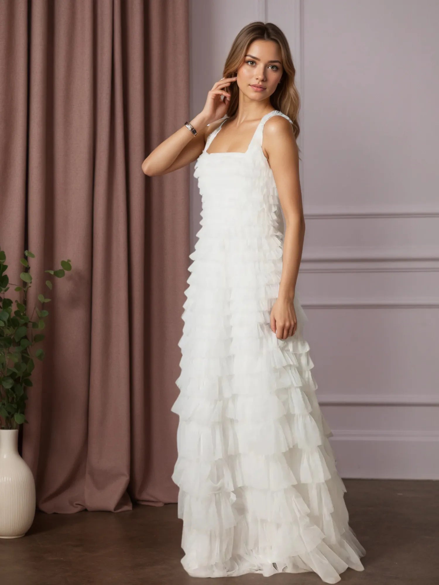 Robe de mariée en tulle froncé, coupe A