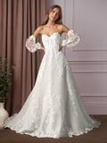 Weißes Ballkleid trägerlos aus Spitze, Hochzeitskleid