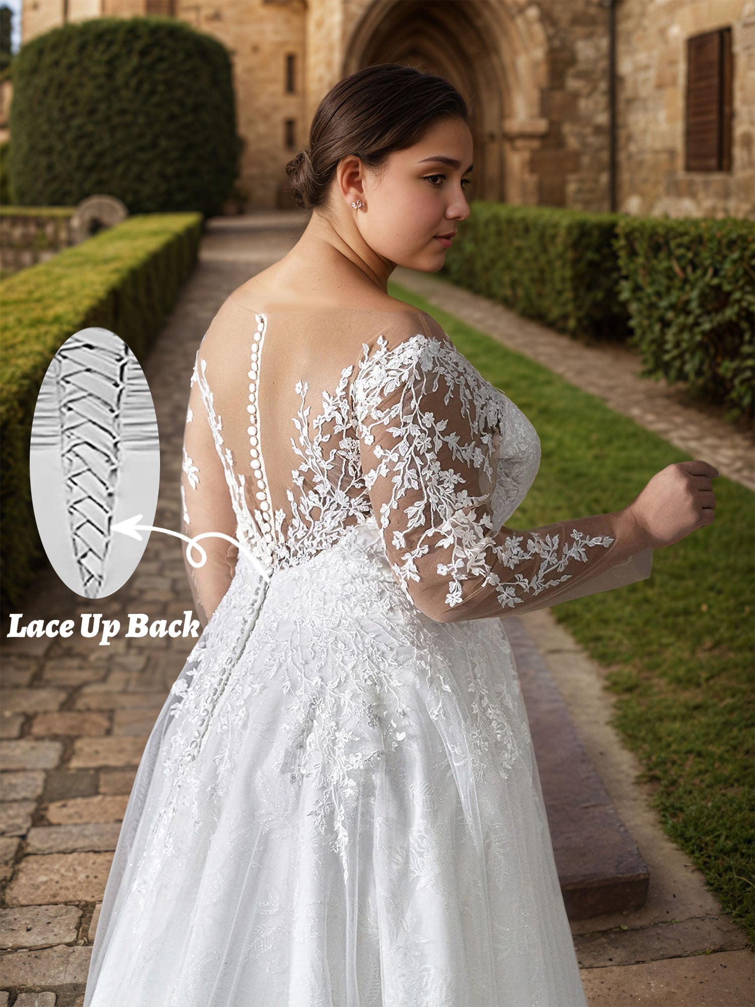 Long Sleeves White Bridal Gowns Plus Size Applique Wedding Dresses 2026