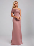 Vermilion A-Line Asymmetrical Floor-Length Satin Bridesmaid Dress