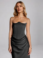 Black Satin Sheath/Column Off The Shoulder Sleeveless Floor Length Dress