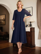 A-Linien quadratisches Tee-Länge Chiffon Mutter-der-Braut-Kleid
