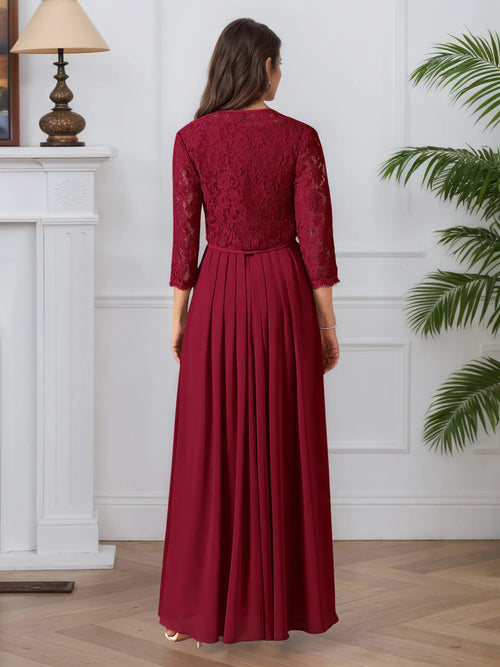 Robe mère de la mariée en dentelle et chiffon, ligne A, col carré