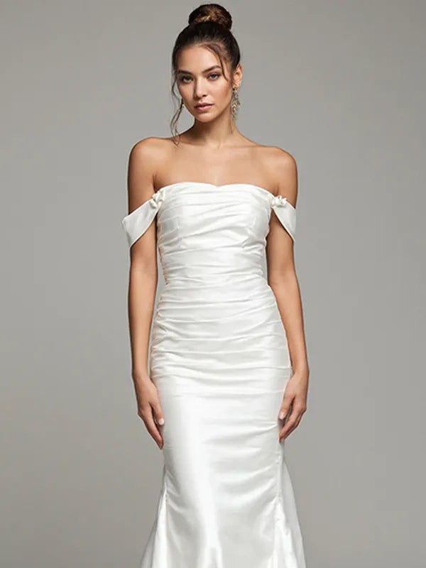 Evening Dress White One Shoulder Pleated Mermaid Fishtail Dress