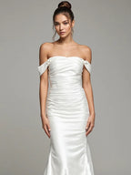 Evening Dress White One Shoulder Pleated Mermaid Fishtail Dress