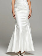 Evening Dress White One Shoulder Pleated Mermaid Fishtail Dress