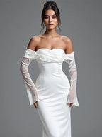 Party Dress White Off-the-shoulder Tulle Maxi Dress