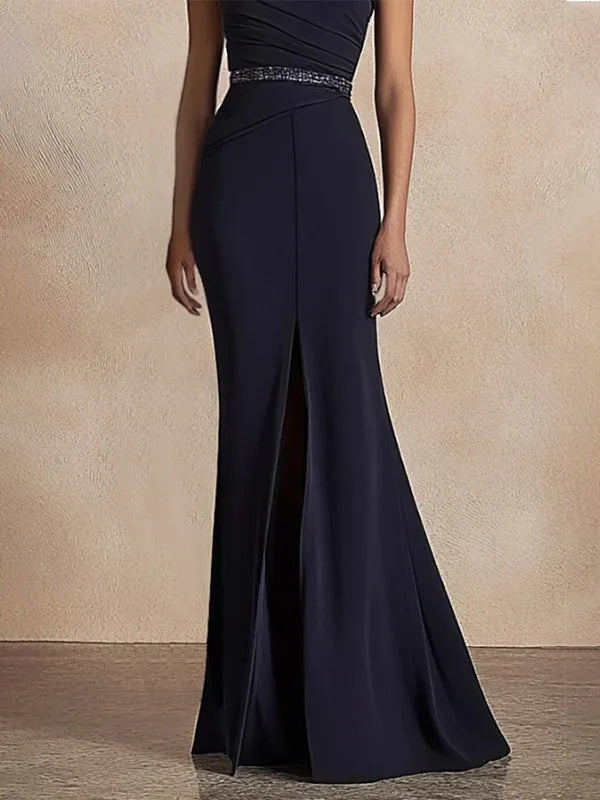 Formal Evening Dress Black One-Shoulder Slit Maxi Dress
