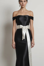 Elegant Evening Dress Satin Off Shoulder Mermaid White Belt Gown