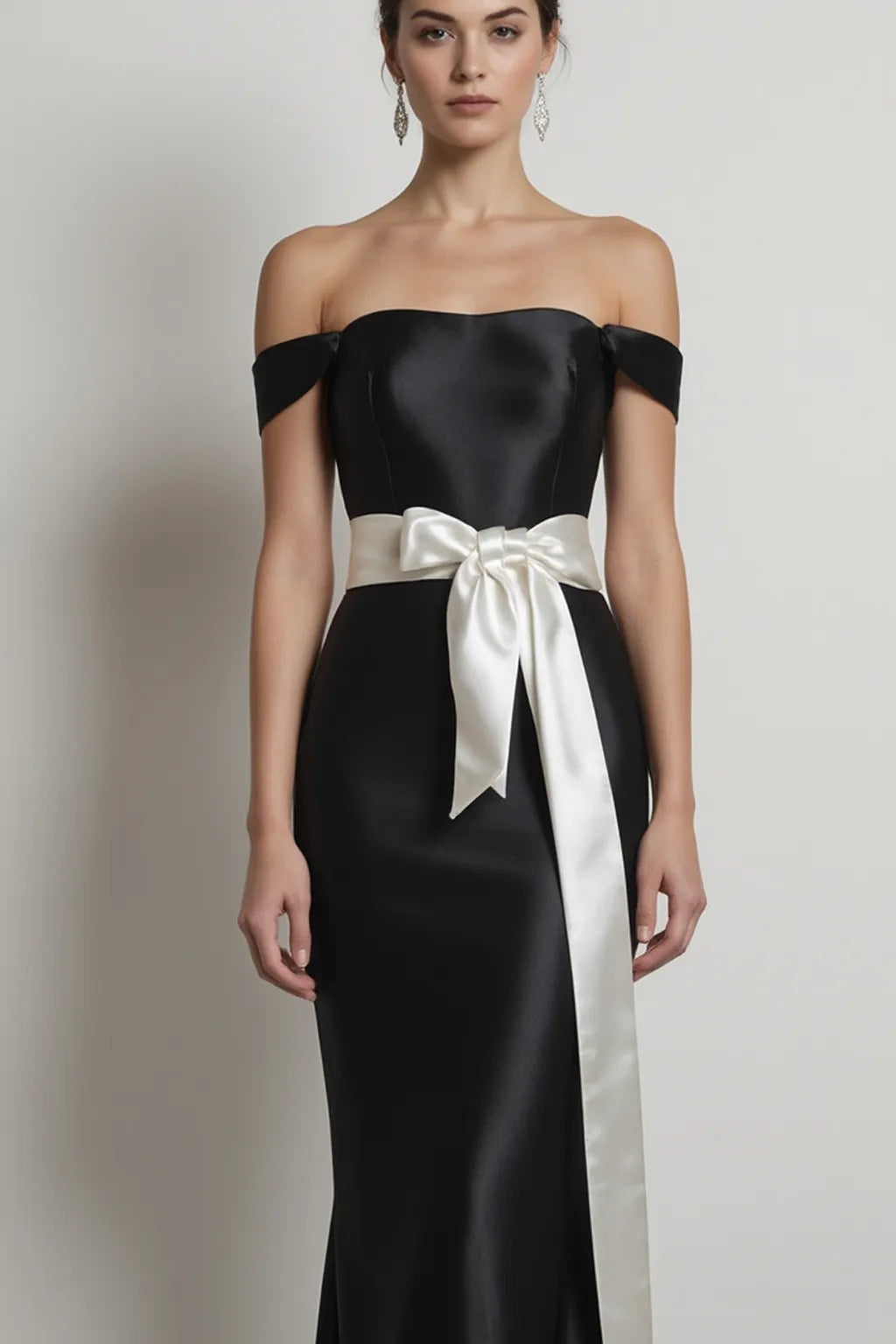 Elegant Evening Dress Satin Off Shoulder Mermaid White Belt Gown