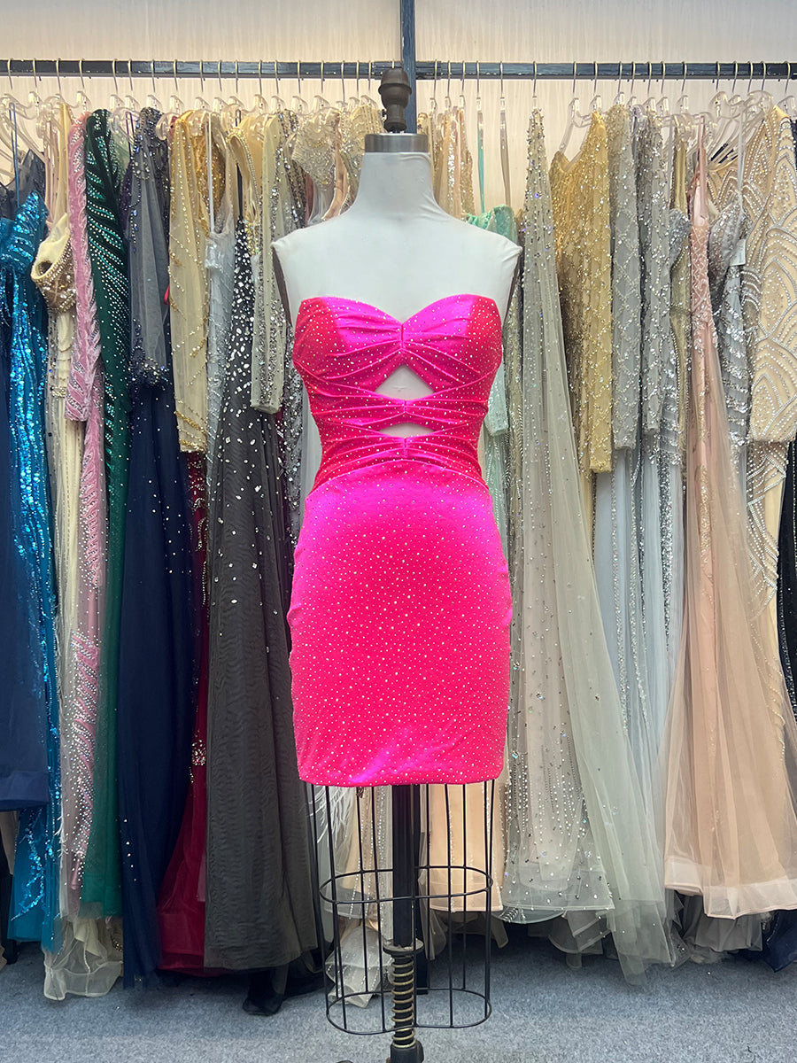 Robe courte moulante à décolleté cœur, sans bretelles, avec découpes, robe de bal