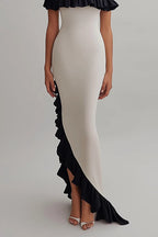 Formal Evening Gown Off-Shoulder Ruffle Asymmetrical Floor-Length Dress