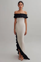 Formal Evening Gown Off-Shoulder Ruffle Asymmetrical Floor-Length Dress