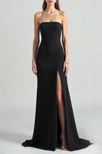Formal Evening Solid Dress Black Off Shoulder High Slit Floor-Length Dress
