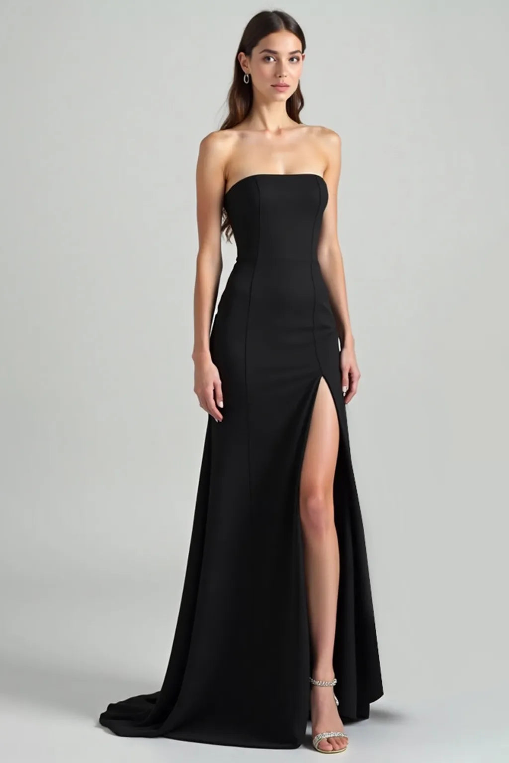 Formal Evening Solid Dress Black Off Shoulder High Slit Floor-Length Dress