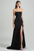 Formal Evening Solid Dress Black Off Shoulder High Slit Floor-Length Dress