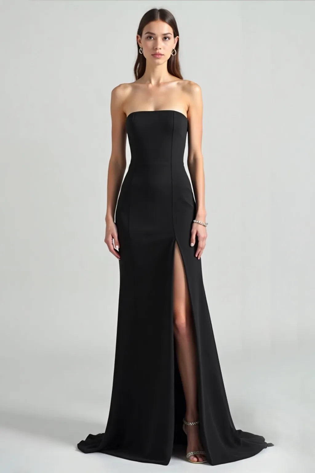 Formal Evening Solid Dress Black Off Shoulder High Slit Floor-Length Dress