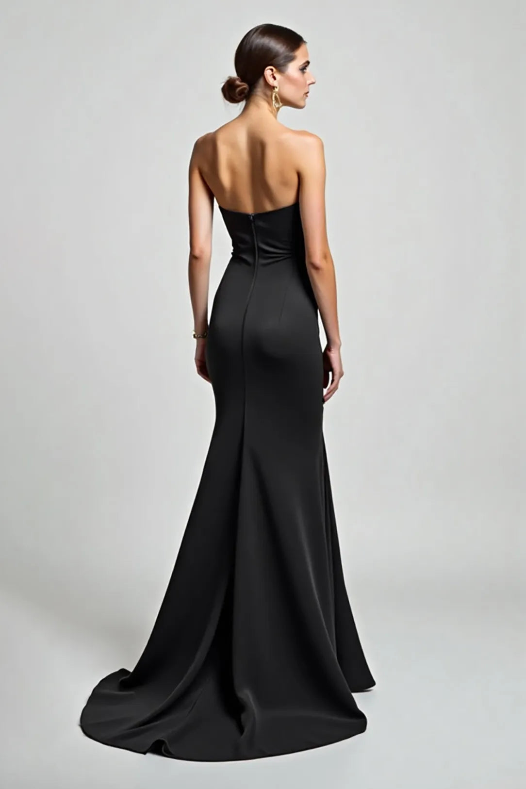 Formal Evening Strapless Dress Black High Slit Floor-Length Dress