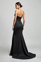 Formal Evening Strapless Dress Black High Slit Floor-Length Dress