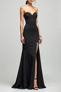 Formal Evening Strapless Dress Black High Slit Minimalist Fitted Floor-Length Dress