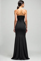 Formal Evening Strapless Dress Black High Slit Minimalist Fitted Floor-Length Dress
