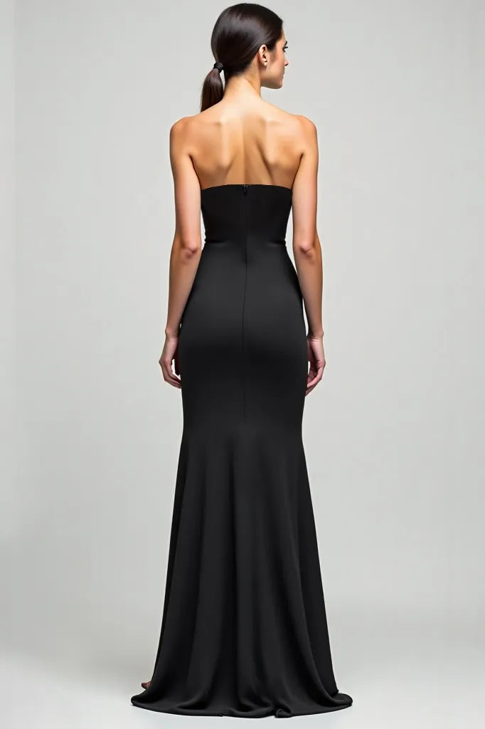 Formal Evening Strapless Dress Black High Slit Minimalist Fitted Floor-Length Dress