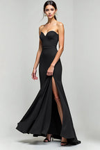 Formal Evening Strapless Dress Black High Slit Minimalist Fitted Floor-Length Dress