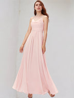 Blushing Pink A-Line Cowl Floor-Length Chiffon Bridesmaid Dress