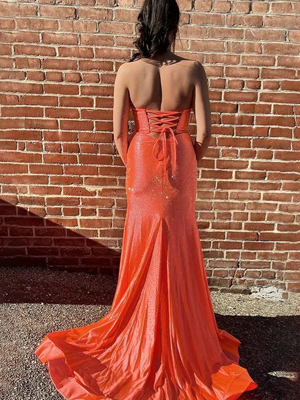Robe de bal sirène jaune clair bustier avec découpes et perles