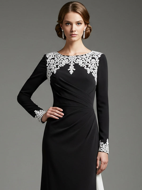Evening Formal Elegant Dress Long Sleeve Black Maxi Dress